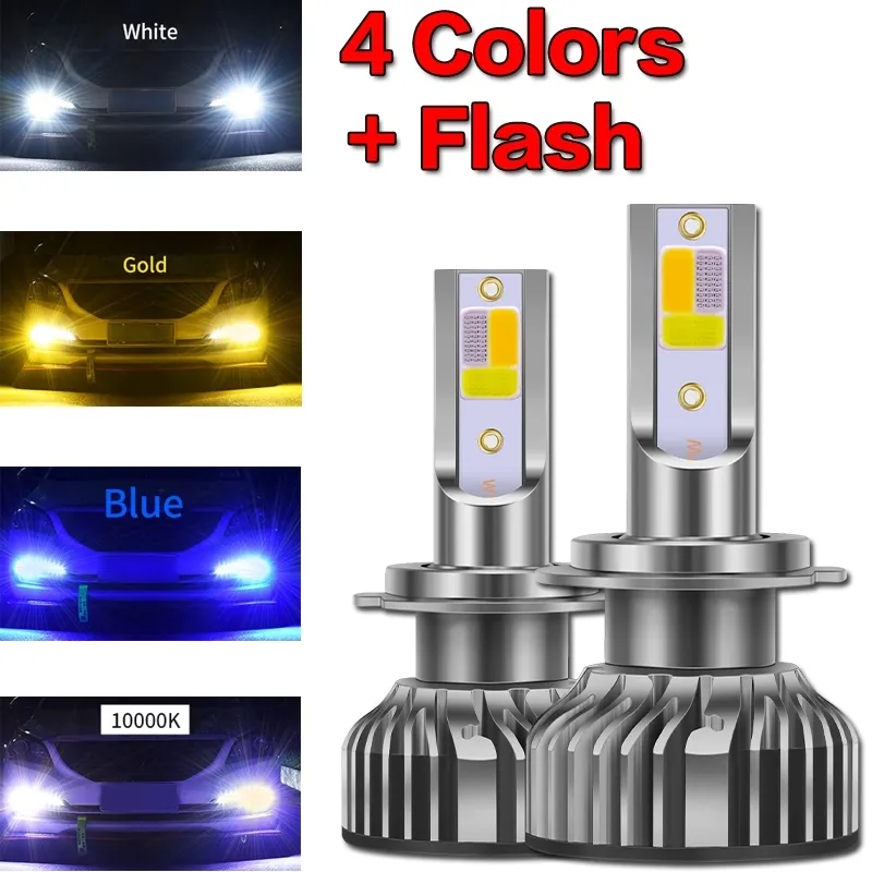 1 زوج أربعة ألوان + فلاش سيارة المصباح 10000LM السيارات LED H4 H1 H7 H8 H9 H11 H16 9005 HB3 9006 HB4 3000K 6000K 10000K