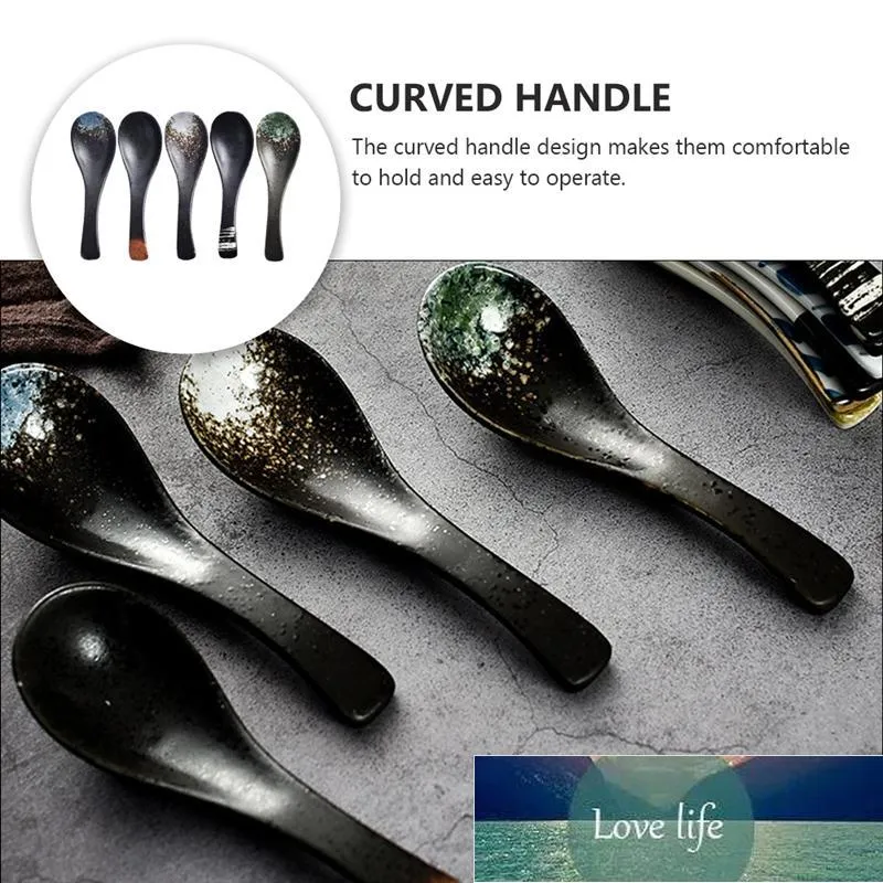 5Pcs Japanese Style Soup Spoon Ceramic Rice Spoon Home Kitchen Tableware
