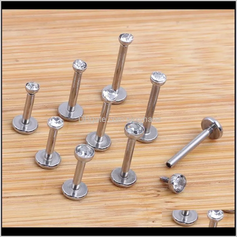 mix 6/8/10mm wholesales 60pcs/lot fashion stainless steel internally threaded lip piercing labret ring body jewelry tragus bar