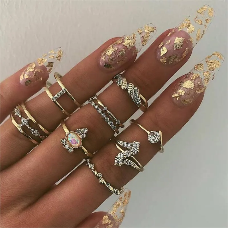 Wedding Rings Bohemian Lady Geometric Irregular Crystal Joint Gold Ring Set Beautiful Women Party Jewelry Wear