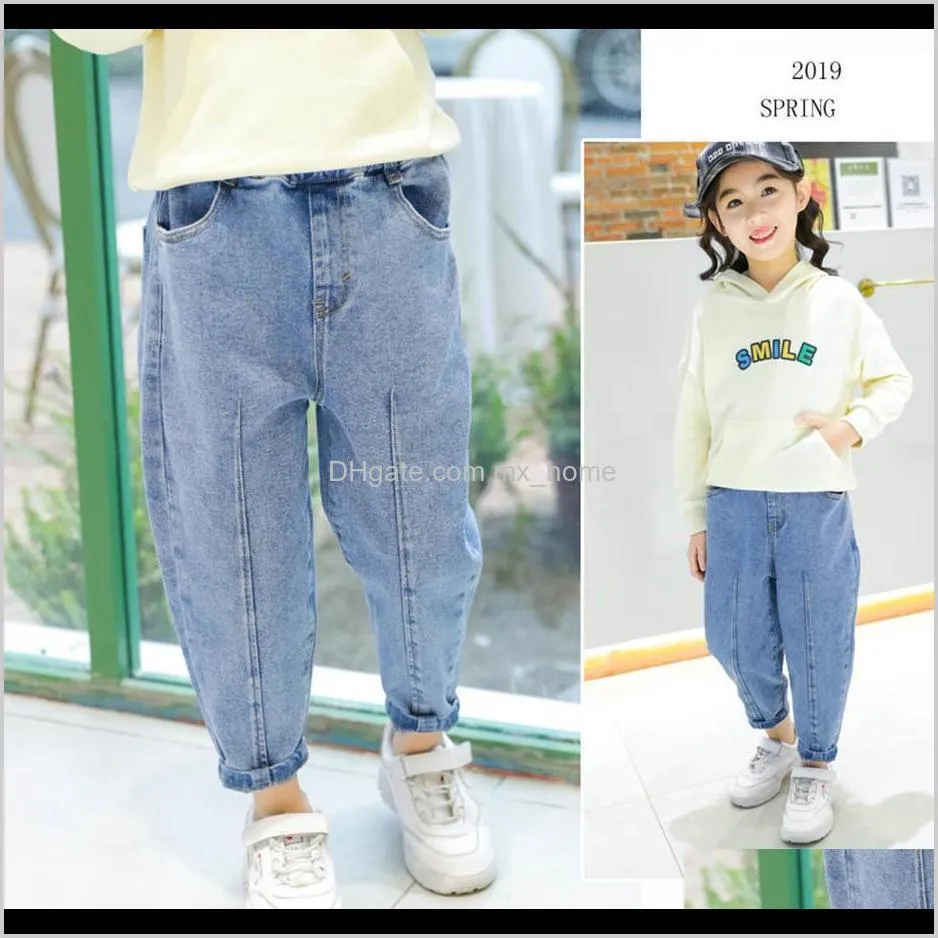 jeans girl solid color girl`s jeans elastic waist jeans for children casual style clothes for girls 6 8 10 12 14 201204