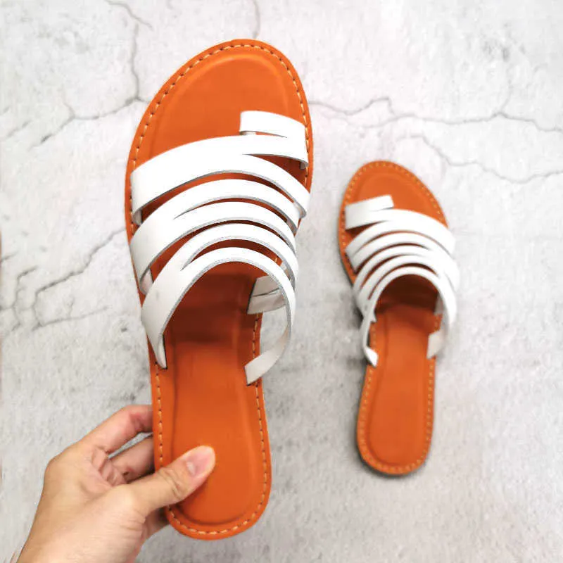 Comfort Leather Roman Sandals Retro Women's Gladiator Casual Shoes Soft Flat with Beach Slides Outside Travel Summer Shoe Y0721
