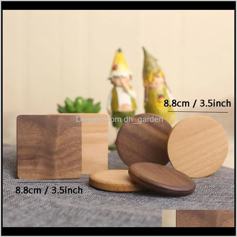 wooden coasters black walnut beech cup mat bowl pad round square coffee tea cup mats dinner plates kitchen bar tool customizable dbc