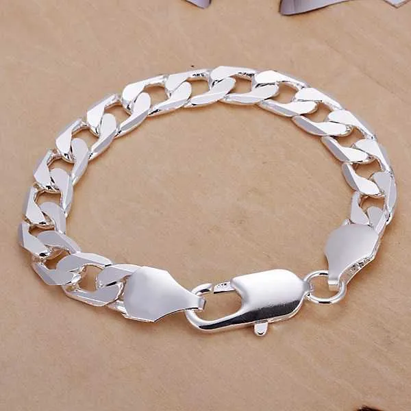 925 Sterling Silver Mens Bracelet Bike Chain Link Bracelet, 10mm