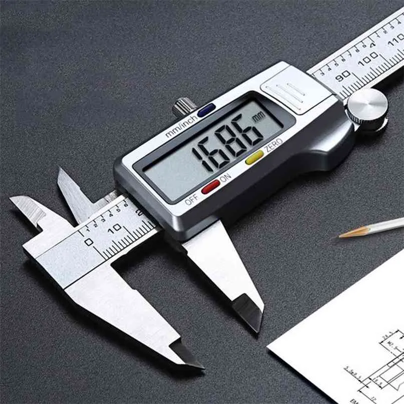 Califórnias digitais de 150mm de 6 polegadas de aço inoxidável digital eletrônico digital de calibrador de metal Micrômetro Micrômetro de Metal Caliper 210810