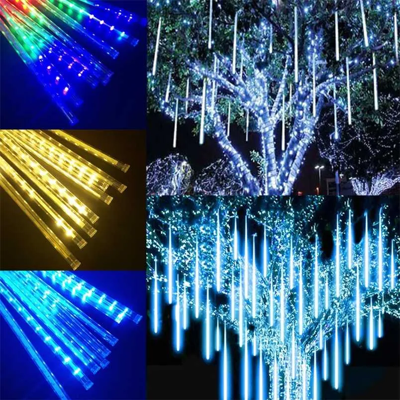 3set 30/50cm 8 tubi pioggia di meteoriti impermeabile luci a stringa LED decorazioni natalizie per esterni per la casa albero solare ghirlanda stradale 211104