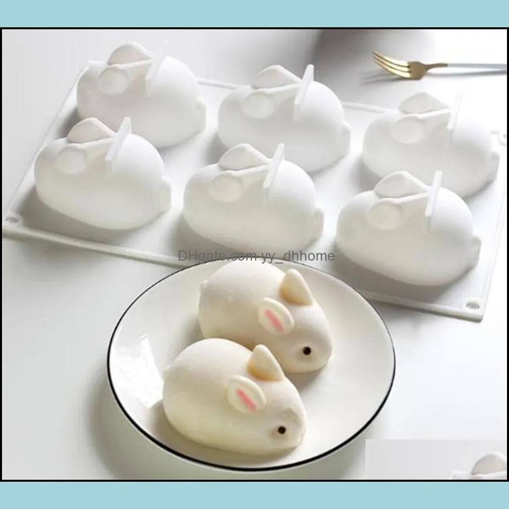 Hot Dining Home 3D Creative Food Grade Easter Silicone Rabbit Ice Cream Mold Mousse Cake Chocolate baking utensils