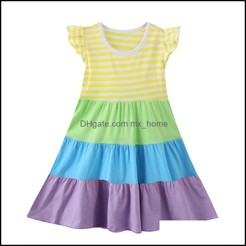 kids clothes girls ruffle sleeve dress children Rainbow stripe Princess Dresses summer Boutique fashion baby Clothing Z4931