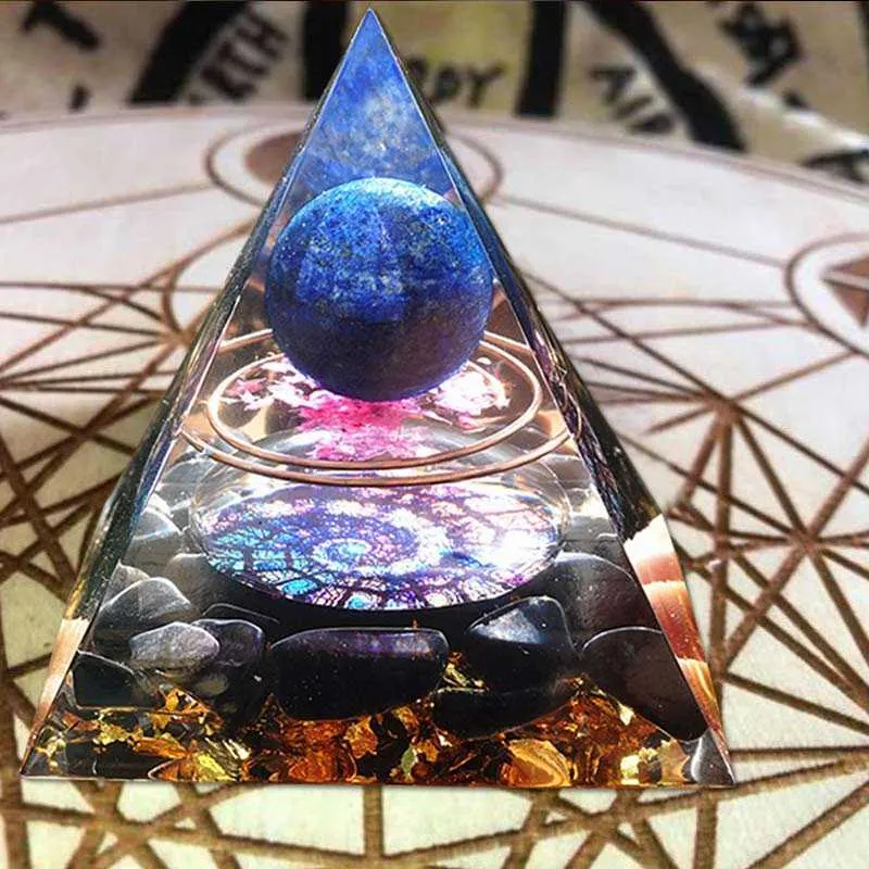 Orgonite Pyramid Amethyst Crystal Sphere With Obsidian Natural Cristal Stone Orgone Energy Healing Reiki Chakra Multiplier 60mm 210607