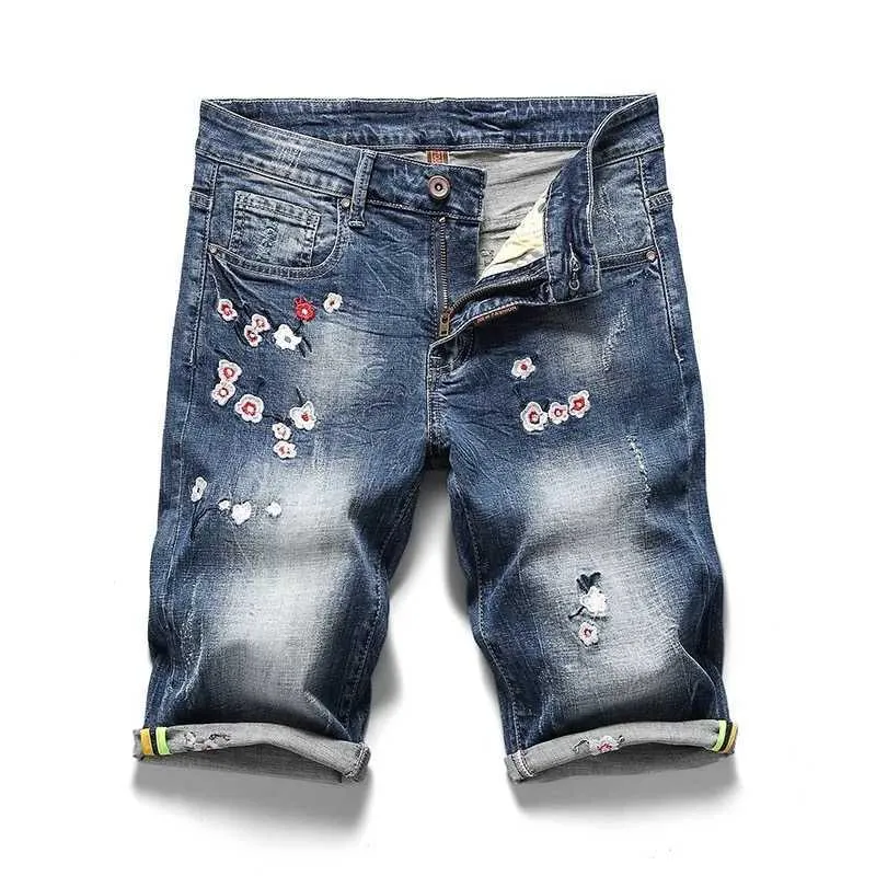 Pantalon Corto Hombre Denim Shorts Knä längd Jeans Mens Summer Casual Shorts Jean Men X0621
