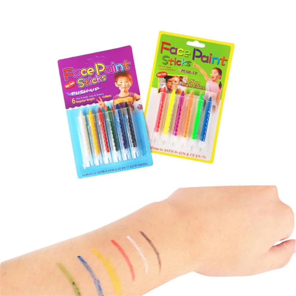 6 couleurs visage peinture crayons crayons tatouages ​​temporaires Structure d'épissure de peinture crayons peinture stylo peinture stick pour enfants parti2170