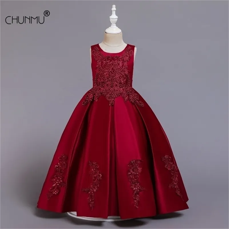 Teen Kids Flower Long Beading Elegant Birthday Prom Gowns Dresses Girl Party Kid Evening Bridesmaid Princess Dress 210331