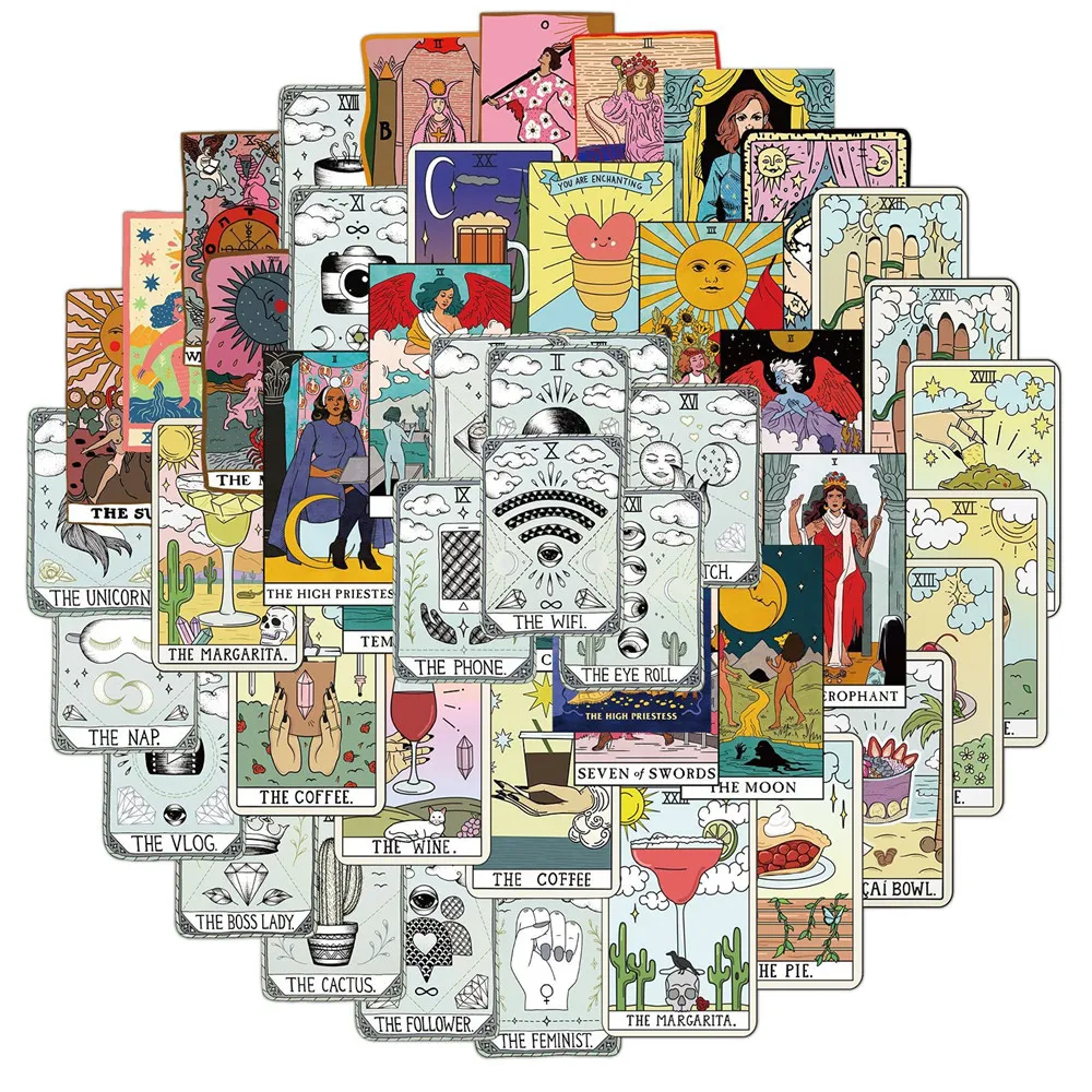 50 Pcs Tarot-Card Stickers Non-random For Car Bike Bagage Sticker Laptop Skate Motor Water Bottle Snowboard Wall Decals Kids Gifts