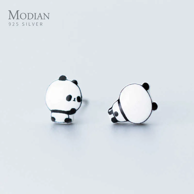 Tier niedliche Panda Ohrstecker für Frauen Mädchen Kinder 925 Sterling Silber Keramik Schmuck Mode Bijoux 20120 210707