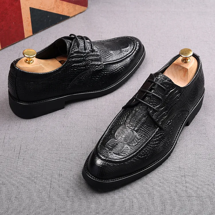 Luxury Crocodile pattern Style Men`s Business Prom Shoes black Wedding Pointed Toe Men Flats Loafers Footwear EUR siz:38-44