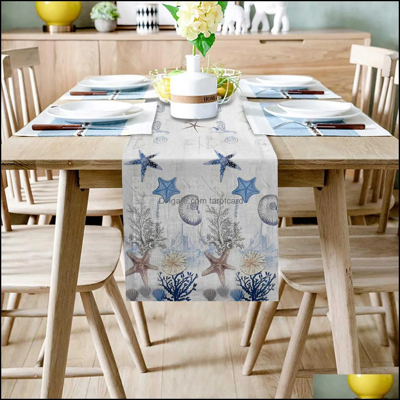 Ocean Starfish Shell Gray Modern Table Runner For Wedding Party Chirstmas Cake Floral Tablecloth Decoration 220107