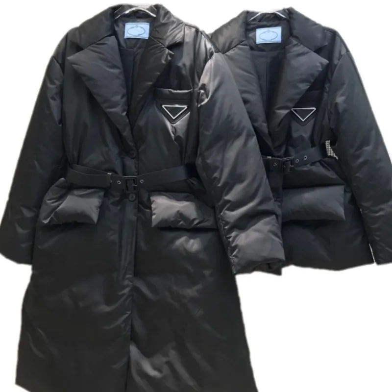 Damska kurtka w dół kurtki zimowe płaszcze długie płaszcz ciepła moda projektant bomber kurtka parki z paskiem damą bawełniana odzież wierzchnia duża kieszeń