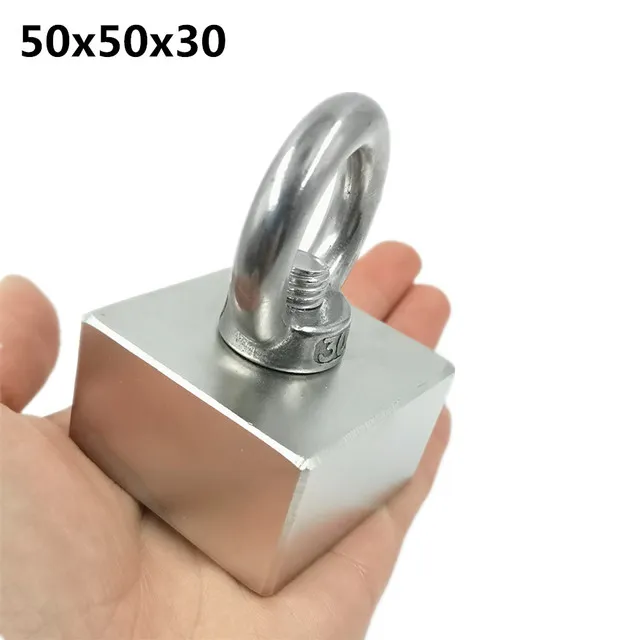 Süper Güçlü Neodim Magnet Balıkçılık Kurtarma Manyetik Altı Side Yüzük 50x50x30 Delik 10mm Kanca Derin Deniz Çekme Montaj Bloğu