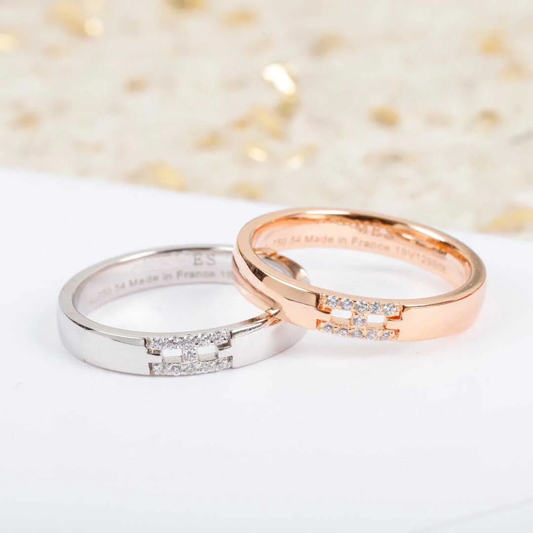 Bague à breloques de qualité supérieure avec mots et diamants en argent plaqué or rose pour cadeau de bijoux de mariage pour femmes avec boîte à timbres PS3383