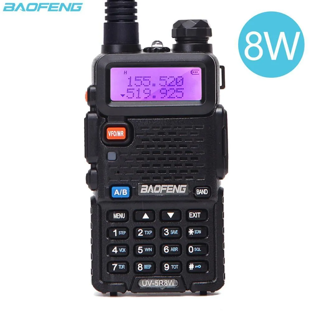 Baofeng UV 5R 양방향 라디오 진짜 8W 10km 128ch 듀얼 밴드 VHF (136-174MHz) UHF (400-520MHz) 아마추어 햄 휴대용 워키 토키