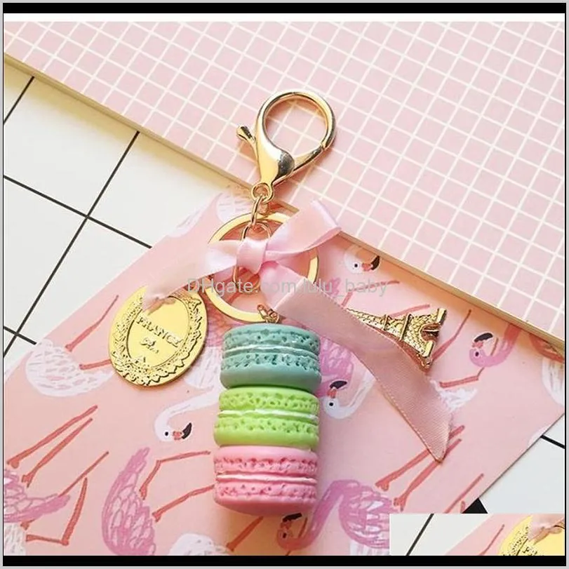 New Macaron Cake Key Chain Fashion Cute Keychain Bag Charm Car Key Ring Wedding Party gift Jewelry For Women Men 1142 Q2