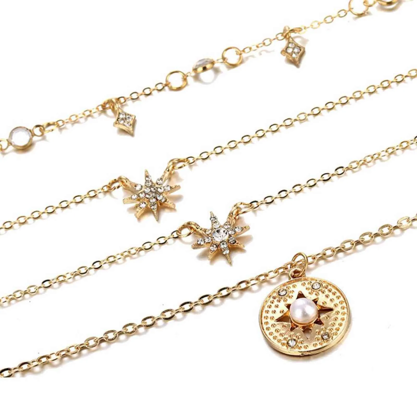 Fashion Trend Diamond Star Inlaid Pearl Multi-Layer Halsband Nya Smycken