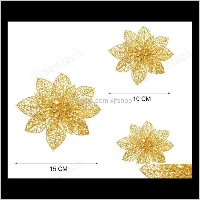 artificial wedding christmas flowers glitter poinsettia christmas tree ornaments 3.9inches 10cm artifical flower shipping