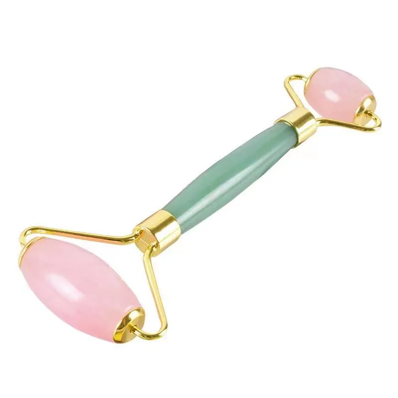 Rosa Rosa Rolo Rolo Natural Aventurine Stone Ferramentas para Massagem Facial Neck Neck Beleza Detox Massager