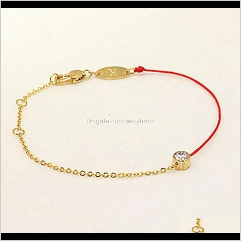 titanium plated 18k rose gold single diamond red rope bracelet