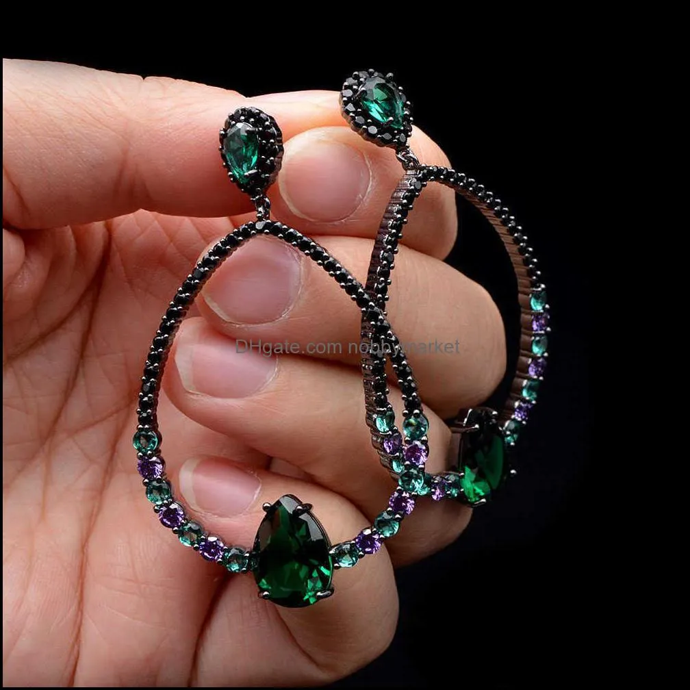 Boucles D'oreilles Bijoux Cindy Xiang Vert Couleur Zircon Cubique Pour Femmes Grand Cercle De Luxe Parti Aessories Haute Qualité 210619 Drop Delivery