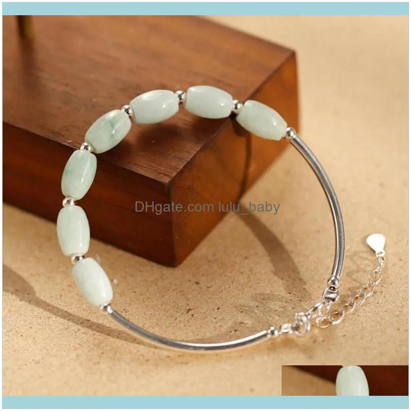 Charm Bracelets Green Oval Jadeite Silvery Natural Handmade Bracelet Bangle Wedding Jewelry Gifts DIY For Women Bridal Adjustable