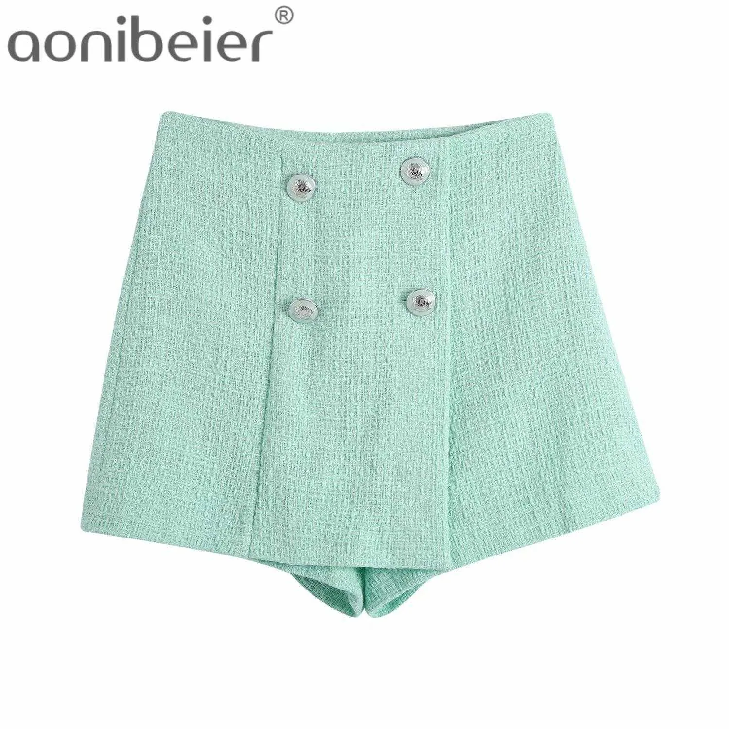 Lente getextureerde bodems dubbele breasted decoratie kant rits vrouwen hoge taille shorts vrouwelijke casual recht 210604