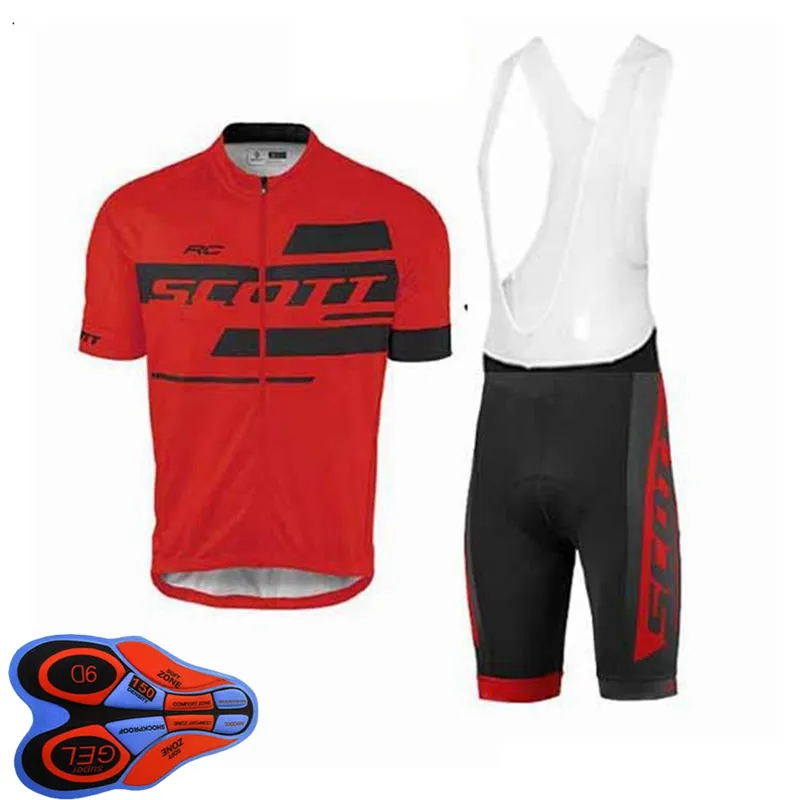 Mens Cykling Jersey Set 2021 Sommar Scott Team Kortärmad Cykeltröja Bib Shorts Passar Snabbtorkad Andningsbara Racing Kläder Storlek XXS-6XL Y21041078