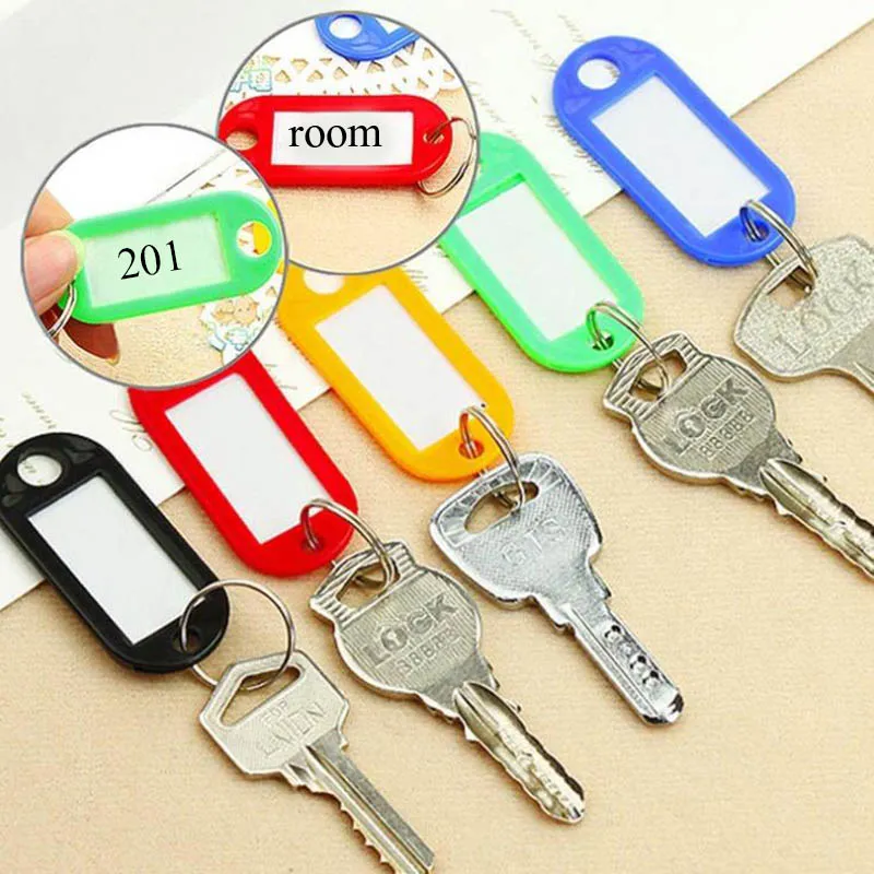 10 stks Plastic Sleutelhanger Sleutel Tags ID Label Naam Tags met split-ring voor bagage-ringen