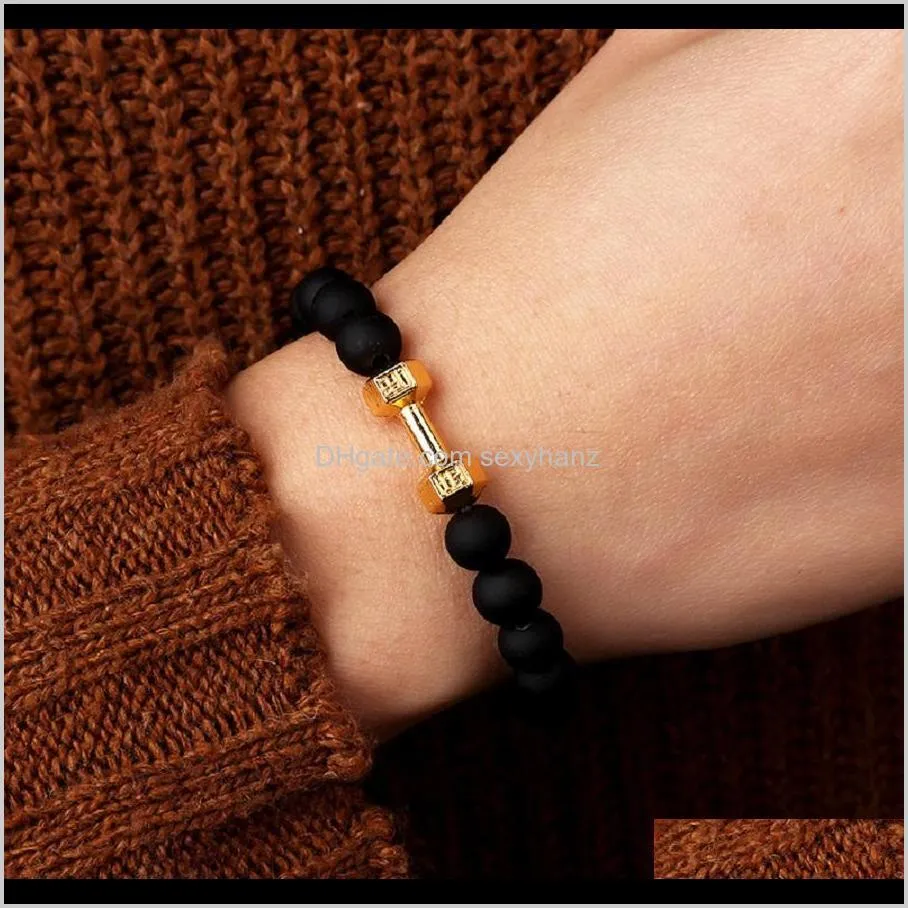 Beaded, Strands Drop Delivery 2021 Fashion Simple Charm Women Beaded Bracelet Stretch Black Bead Jewelry Diy Handmade Design Dumbbell And Anc