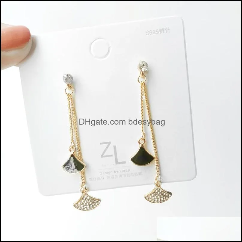 Stud Sweet Girl Earrings Fashion Super Fairy Ladies Wild Slim Thin Fan-shaped Tassel Long 2021 Wholesale