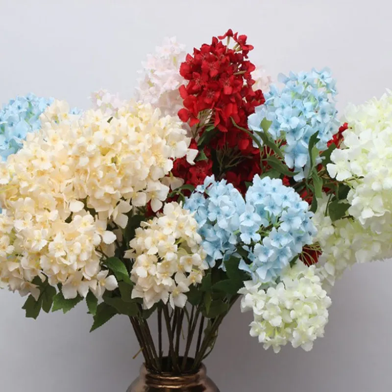 Three Branches One Piece Artificial Silk Flower Hydrangea Classical Design Bridal Bouquets For Wedding Decoration 10 PCS