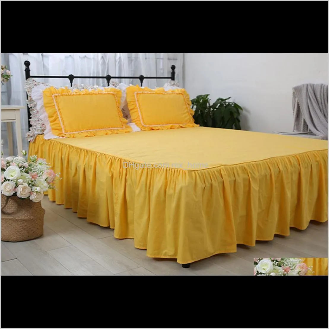 yellow pure color bedding set, twin full queen king cotton fashion single double home textile bed skirt pillow case quilt cover