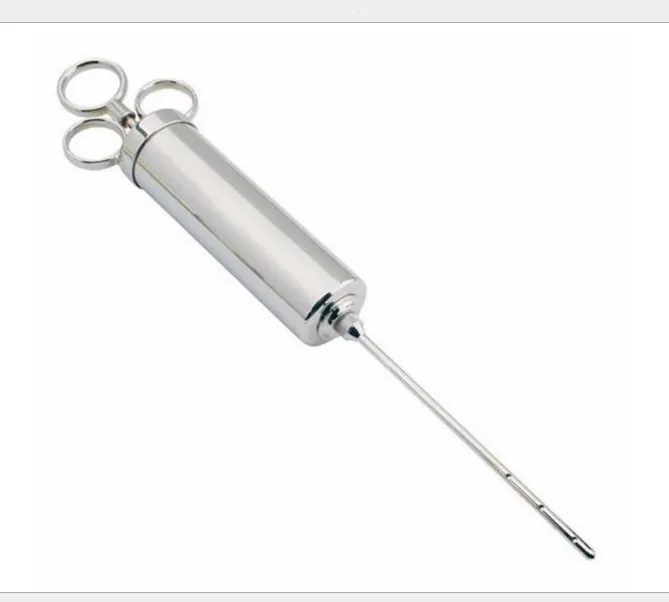 Injecteur de viande d'assaisonnement en acier inoxydable 2021 seringue de Marinade robuste de 2 Oz avec 2 aiguilles pour outils de seringue de BBQ