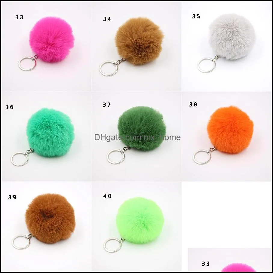 Jewelry 40 Colors 8cm Rabbit Fur Ball Keychains PomPom Plush Car Keychain Handbag Key Ring Pendant Z5118