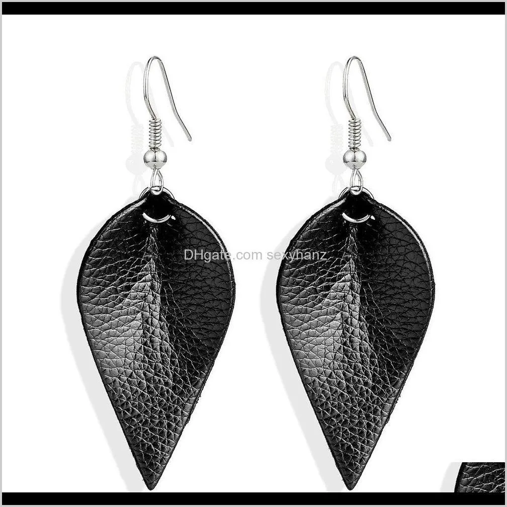 creative water drop leather earring leaf teardrop shape pu eardrop ear hooked double sided dangle pendant earrings women party wedding