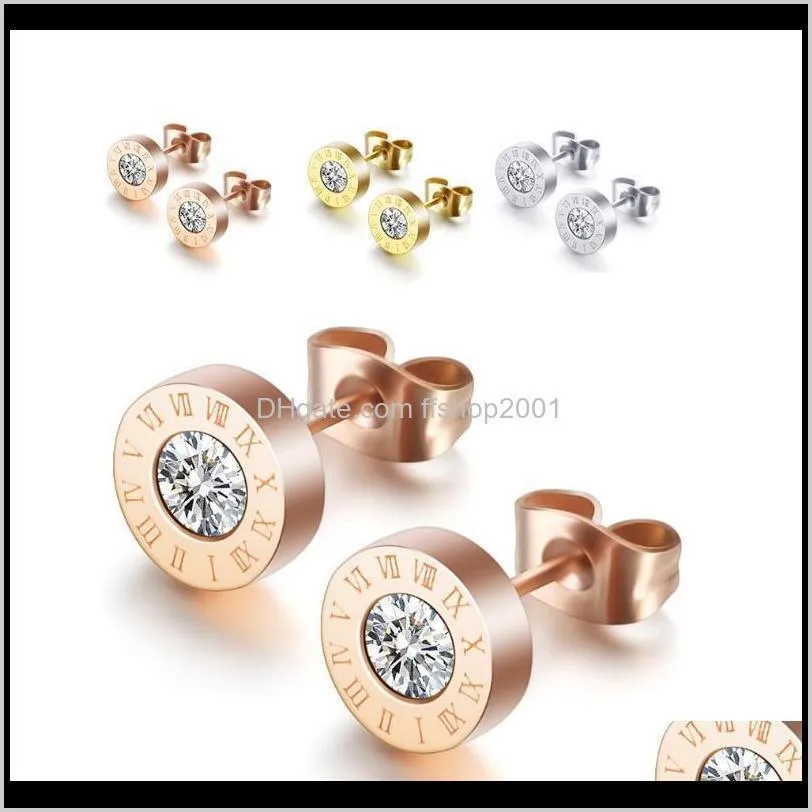 cubic zirconia roman numerals earrings stainless steel diamond stud earrings for women men fashion jewelry will and sandy new