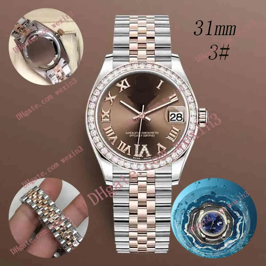 Orologio da donna di lusso con diamanti Orologio meccanico automatico a sei orologi da 31 mm con quadrante con numeri romani Bracciale in acciaio con cinturino in argento e orologio impermeabile