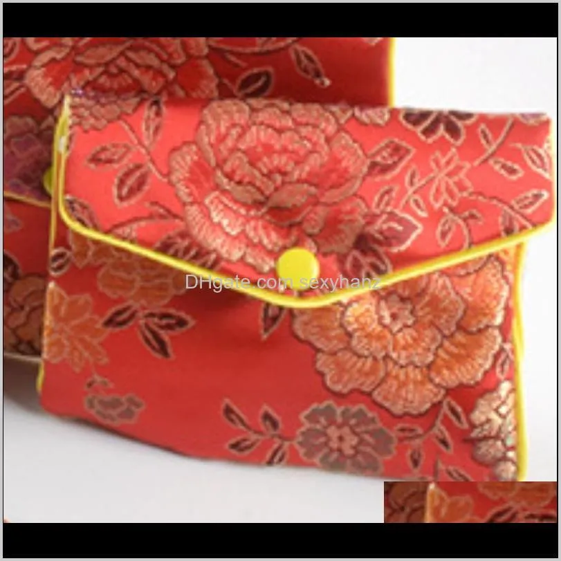 Pouches, Packaging & Drop Delivery 2021 30Pcs 5 Colors Floral Zipper Coin Purse Fashion Gift Bags For Jewelry Silk Bag Pouch Chinese Credit C