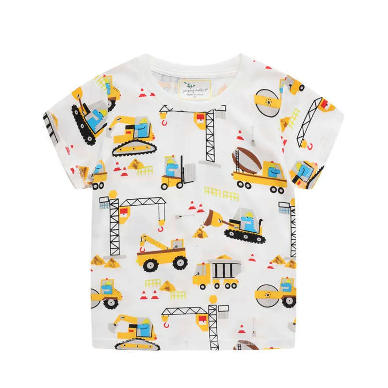Jumping Metrów Cartoon Print Boys T Shirts Do Lato Moda Baby Bawełniane Ubrania Sprzedaży Dzieci Topy Toddler Tees 210529