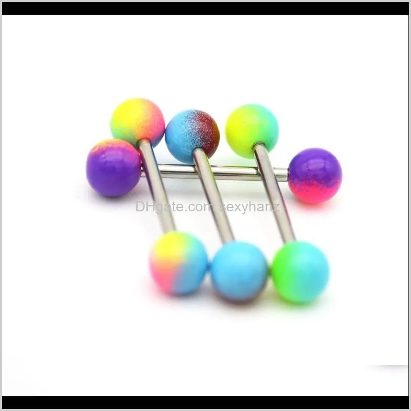 tongue bar rings piercing straight barbell surgical steel 14g balls colorful fashion body jewelry 16mm length