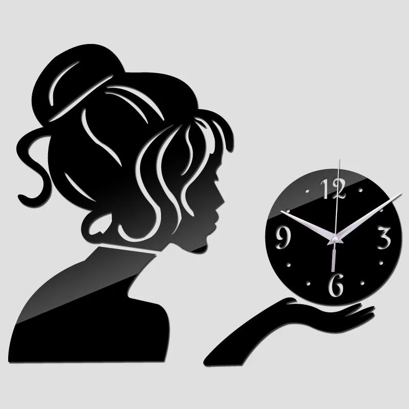 Horloges murales Bricolage Horloge Montre numérique Horloge Acrylique 3d Miroir Autocollants Portrait Salon