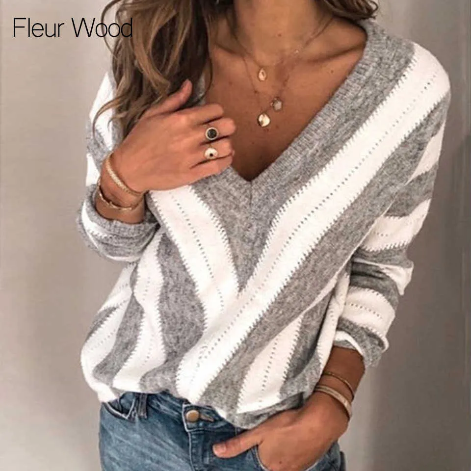 Fleur Wood 여성 스웨터 섹시한 V 넥 봄 가을 얇은 스웨터 풀오버 캐주얼 여성 긴 소매 탑 및 셔츠 Blusas de mujer x0628
