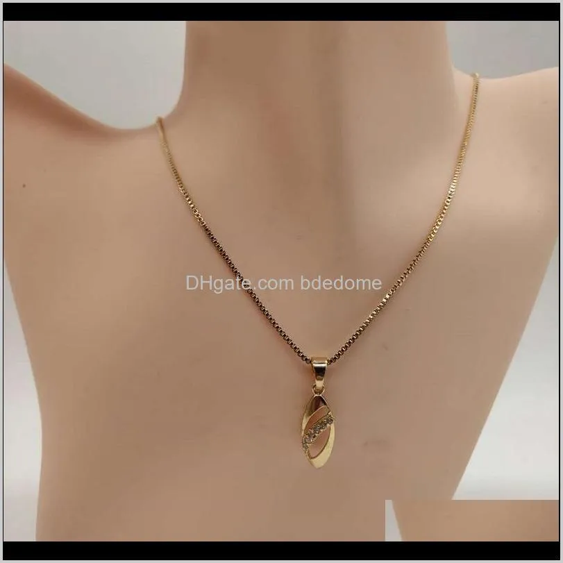 pendant necklace water drop circle with zircon setting true gold plated box chain copper material women girls beautiful gift