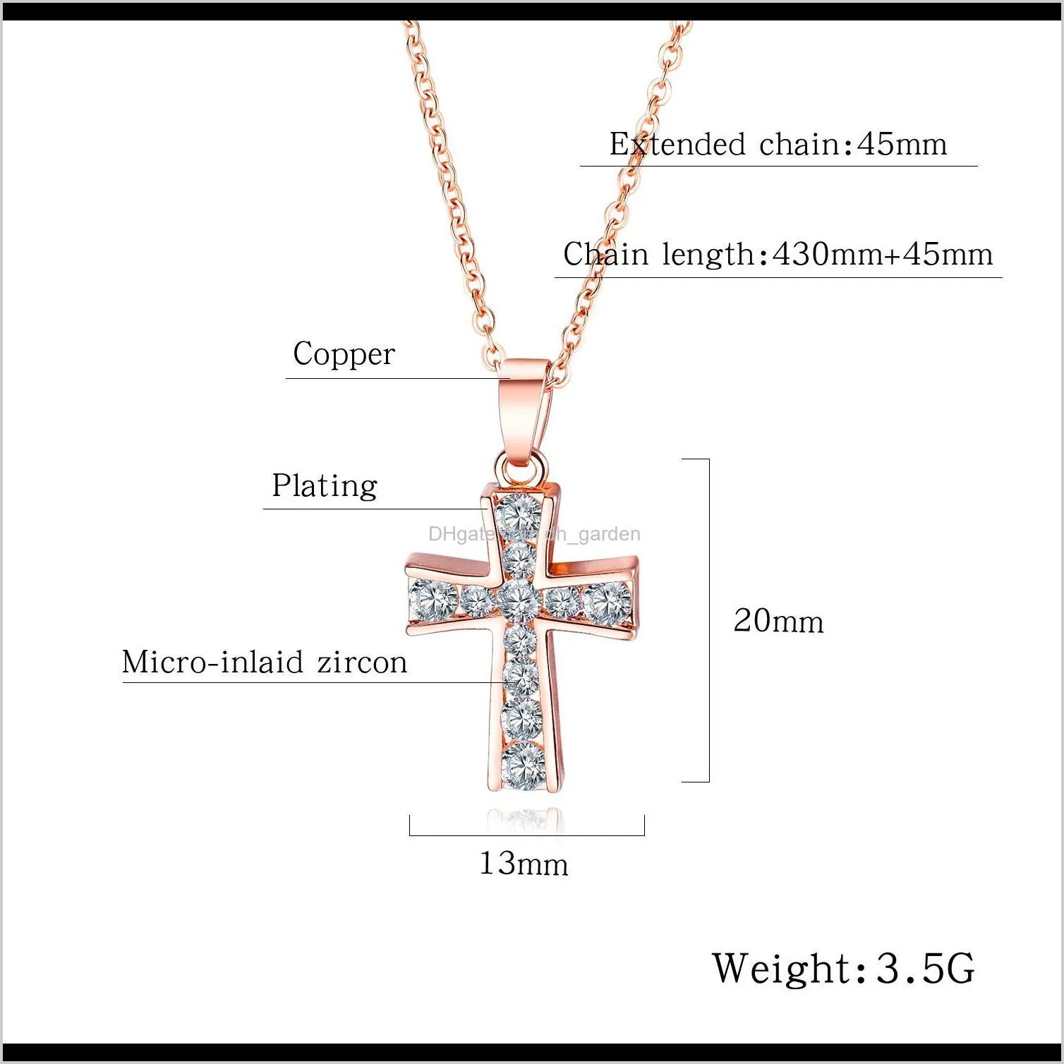 Cyue European and American trend all-match pendant copper plated rose gold Jesus cross diamond necklace For Women